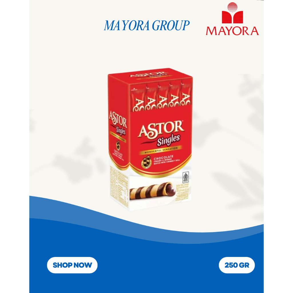 

Astor Singles Mayora 250gr – Wafer Roll Renyah Isi Cokelat Lezat