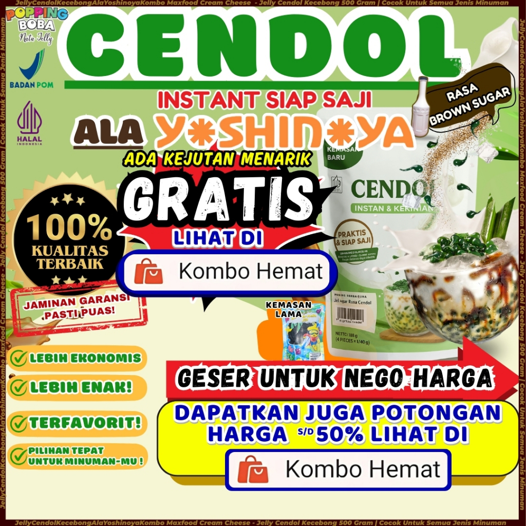 

JellyCendolKecebongAlaYoshinoyaKombo Maxfood Cream Cheese - Jelly Cendol Kecebong 500 Gram | Cocok Untuk Semua Jenis Minuman
