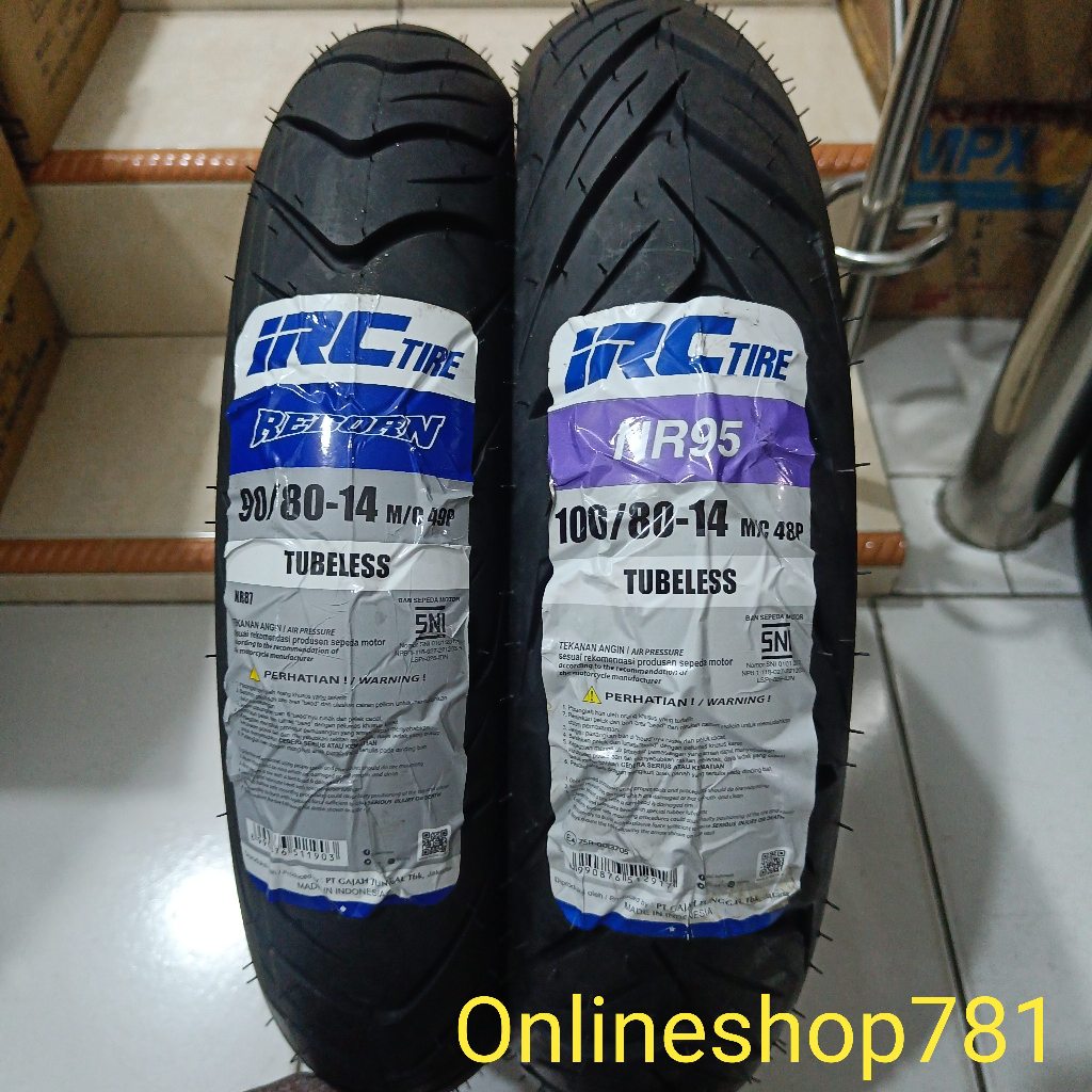 BAN IRC 90/80-14 & 100/80-14 NR87 REBORN/NR95 TUBELESS VARIO 125/150 NEW +pentil