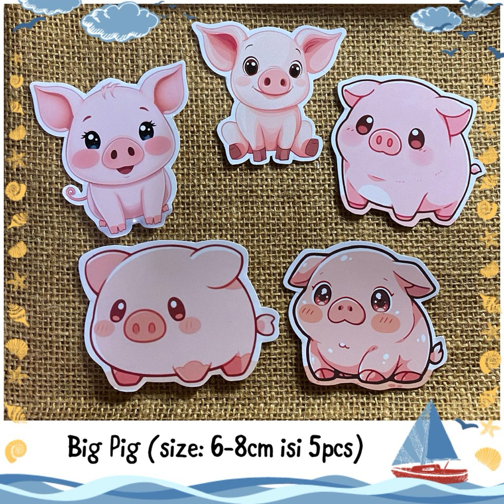 

5pcs sticker tempelan glossy jumbo pig / big piggy / hewan babi lucu