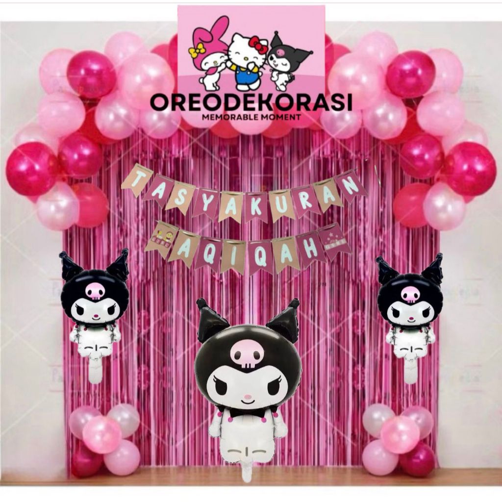 Paket Dekorasi Aqiqah Anak Perempuan Sanrio Kuromi Pink