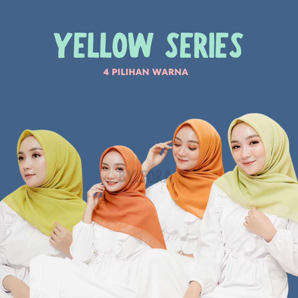 KERUDUNG HIJAB SEGI EMPAT POLOS WARNA KUNING ORANGE BATA