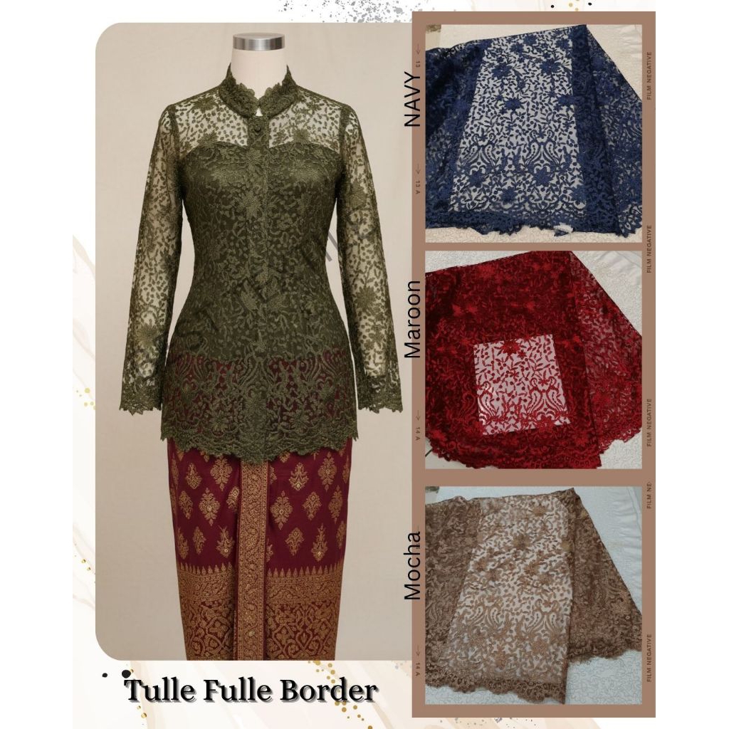 PROMO✅Bahan Kain Brokat Tile Bordir Promo  Bahan Kain kebaya Tile Tulle Bordir Tebal / Bahan Kebaya 