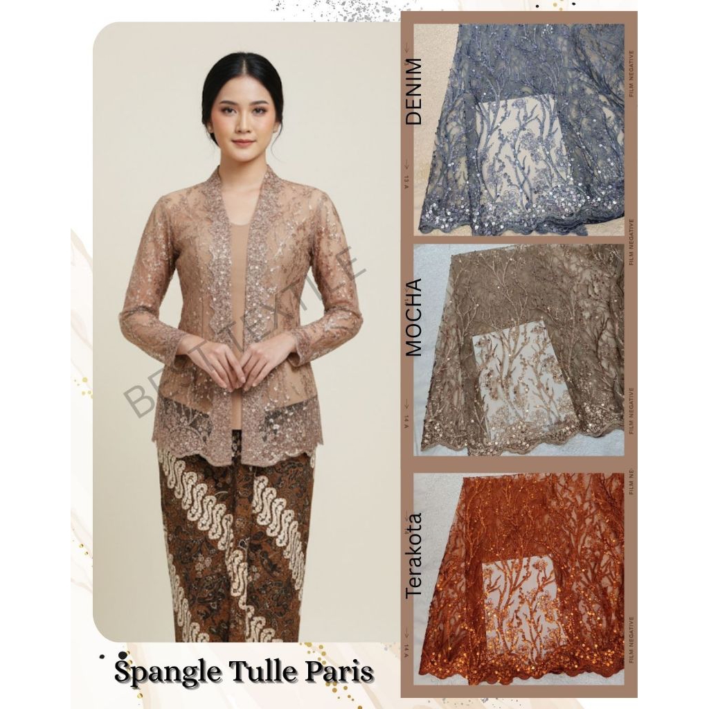 ✅Promo Kain Brokat Tile Payet Premium Gold Motif Ranting – Bahan Kebaya & Gaun Pesta Mewah