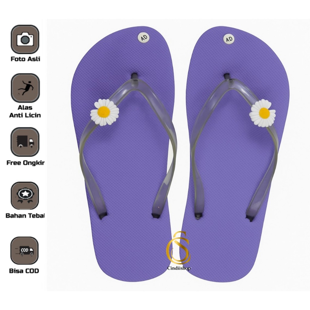 Sandal Jepit Wanita Spons Motif Daisy Tali Bening Sendal Japit Cewek Dewasa Motif Bunga