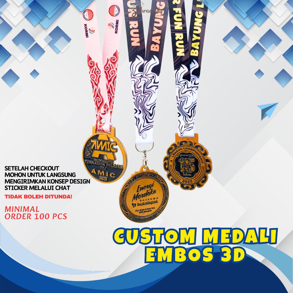 

Custom Medali Embos 3D Elegan + Tali Lanyard Custom