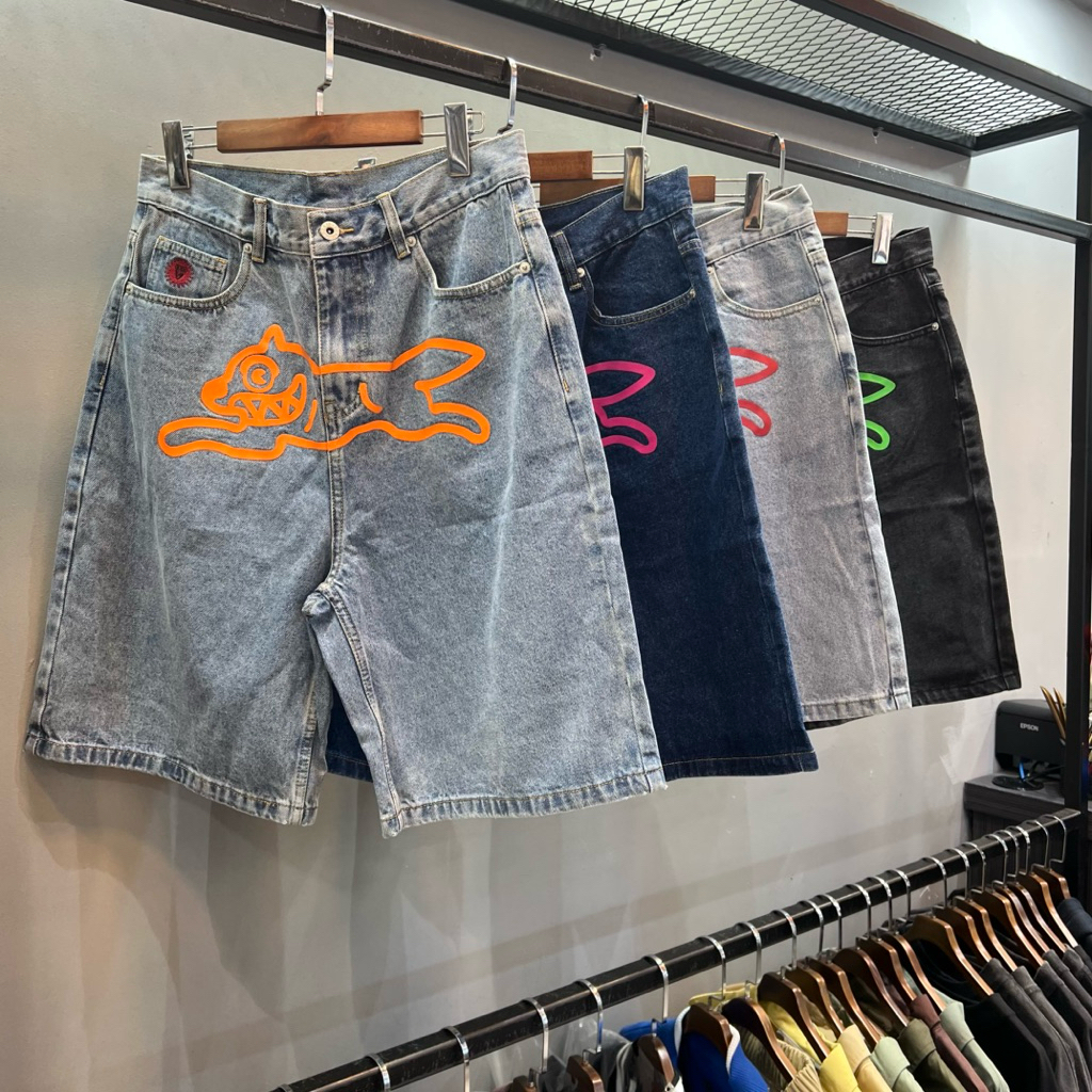 Celana Pendek Pria BBC Icecream Running Dog Denim Shorts PM - Celana Jorts Kekinian