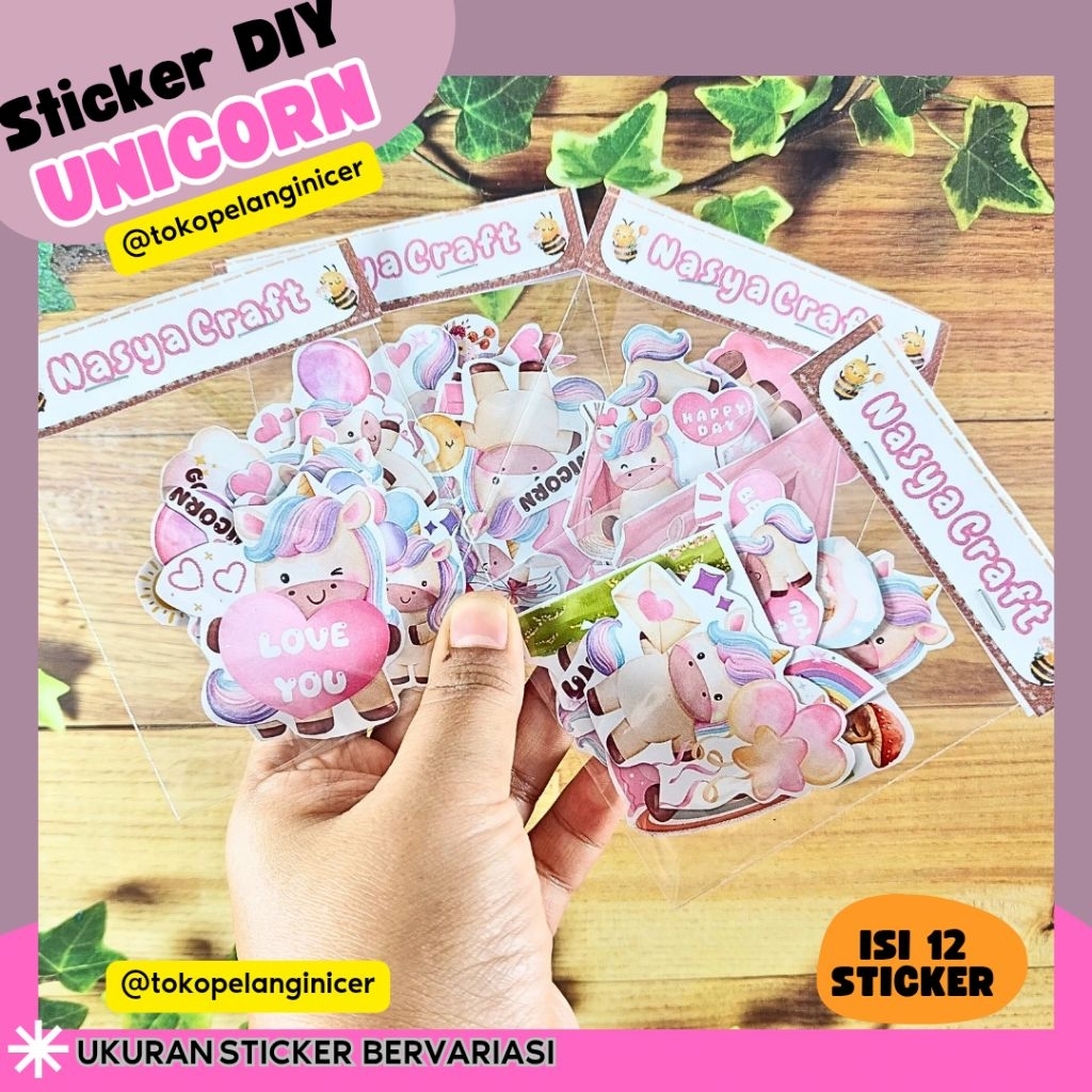 STICKER DIY UNICORN 1pack Sticker Unicorn Lucu Estetis – Paket Stiker Unicorn Kartun Imut untuk Deko
