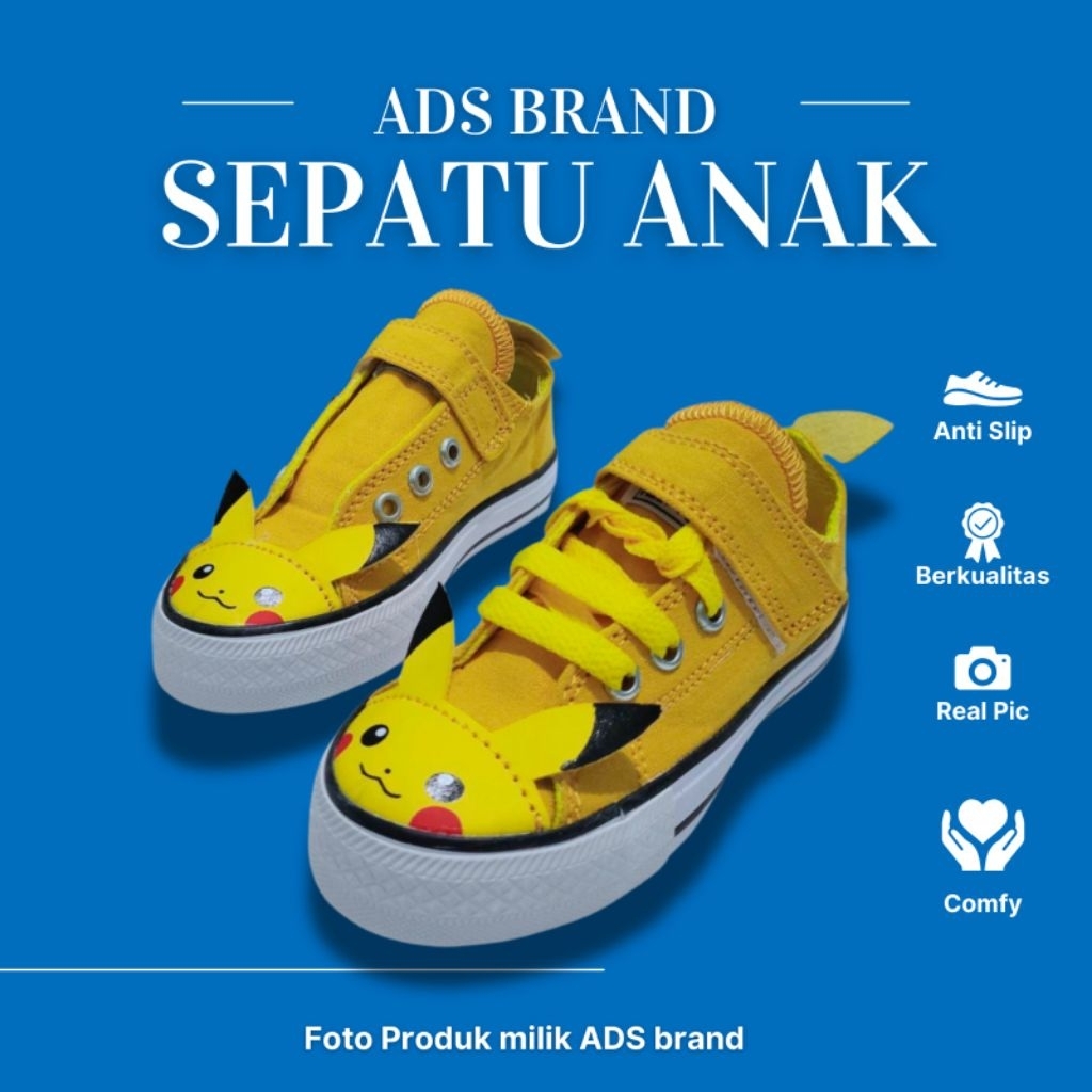 Sepatu Anak  CONVERSE  motif pokemon/ pikachu USIA 1-10 TAHUN