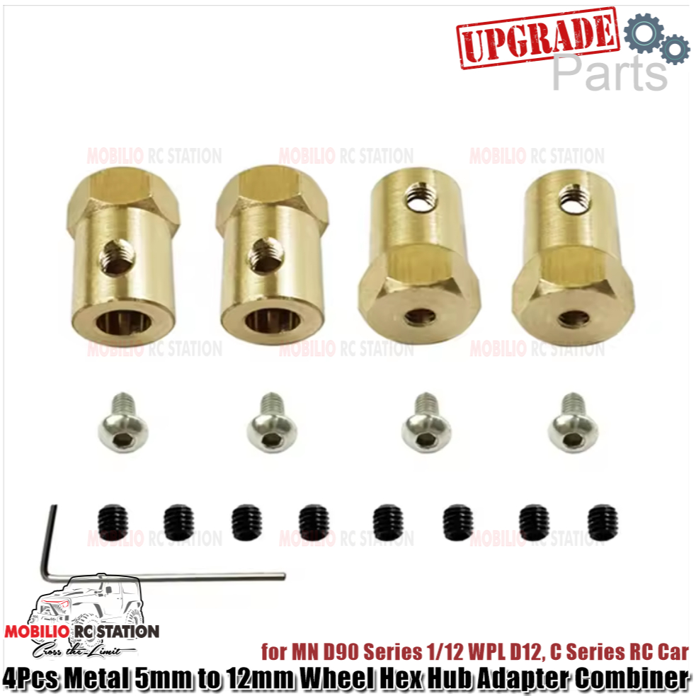 Upgrade Part 4Pcs Metal 5mm to 12mm Wheel Hex Hub Adapter Combiner for MN D90 Series 1/12 WPL D12, C