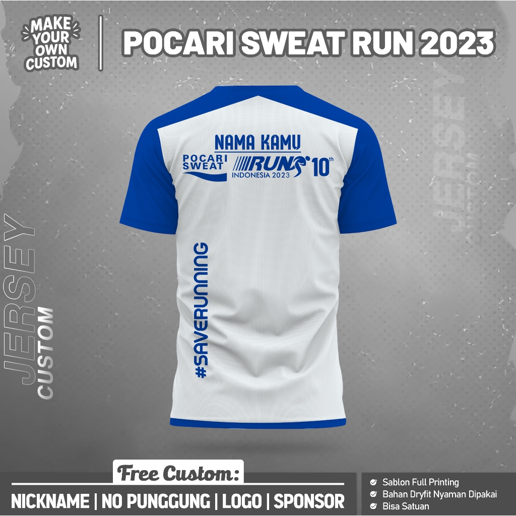 JERSEY CUSTOM POCARI SWEAT RUN 2023 PUTIH PENDEK Free Custom Nama dan No Punggung Full Printing