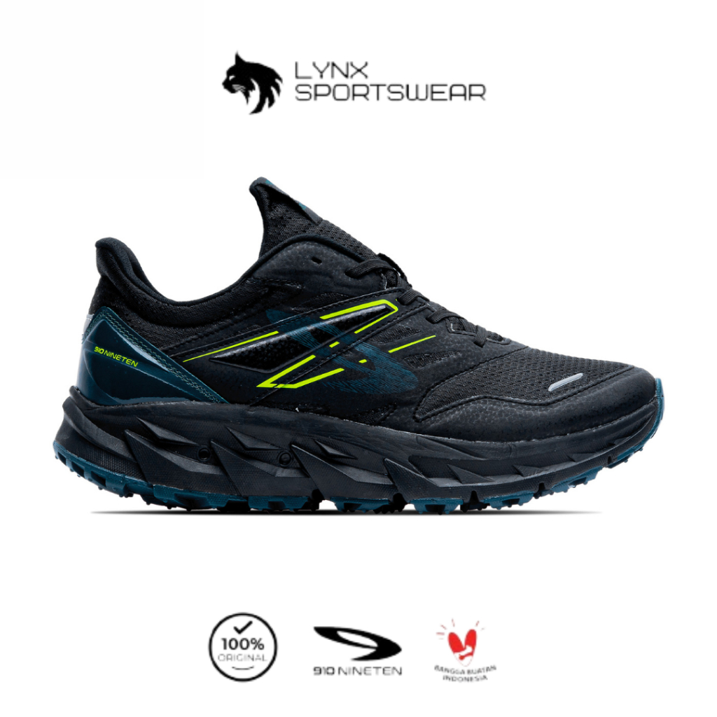 Sepatu Trail Running 910 Nineten YUZA EVO - HITAM/HIJAU TUA/JINGGA