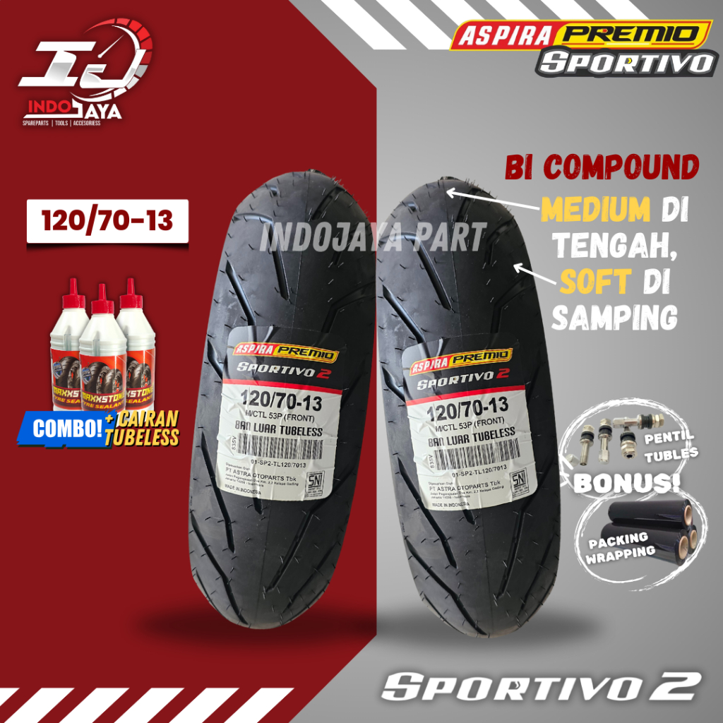 [PRODUK TERBARU] BAN LUAR ASPIRA PREMIO SPORTIVO 2 ( 120/70-13 ) BAN LUAR TUBELESS PREMIO / DEPAN BE