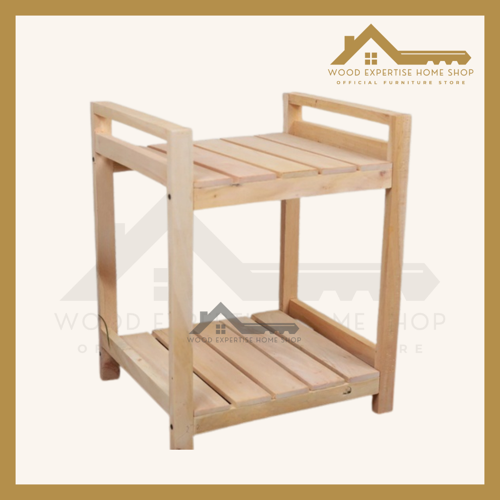 Rak Meja Galon Tempat Dispenser Galon Air Akua Rak Rice Cooker Rak Kayu Pinus 2 Susun Serbaguna