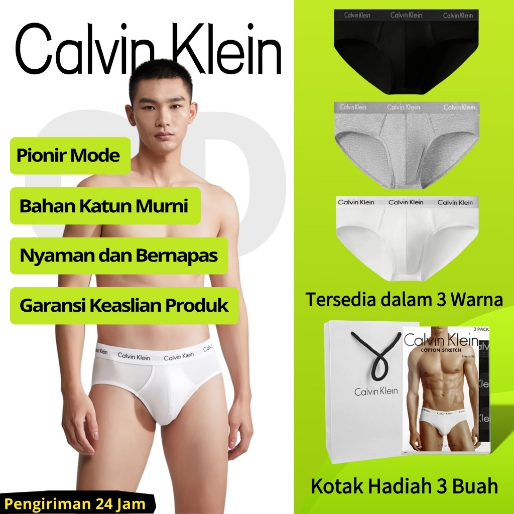 Calvin Klein Celana Dalam Pria Katun - CK Celana Dalam Pria Segitiga - Mid Rise Nyaman dan Bernapas 