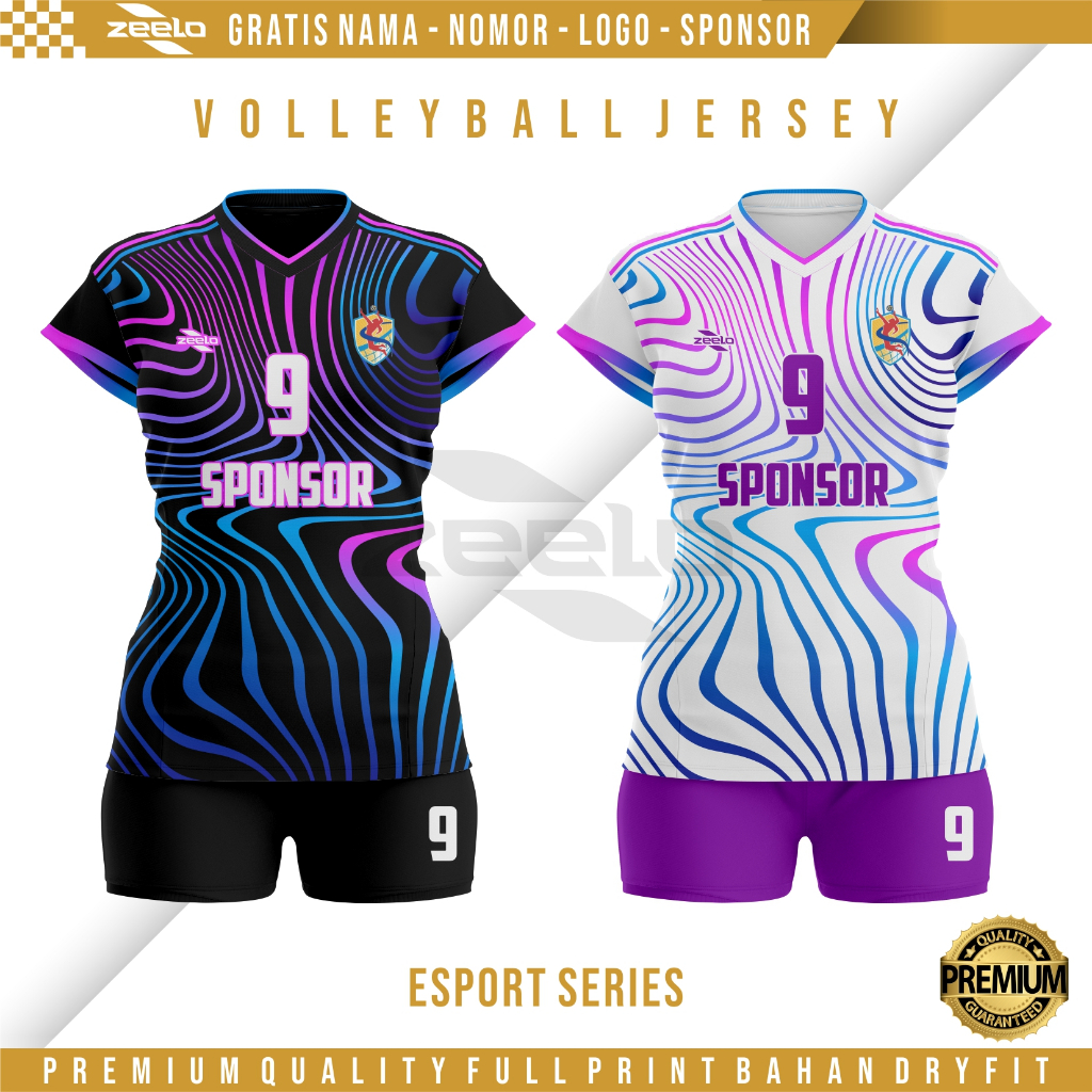 Jersey Bola Voli / Volley Ball Wanita Black Purple Free Custom Nama Nomer Logo