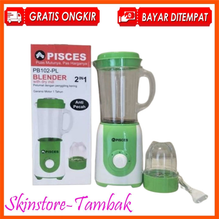 Pisces Blender Plastik 1Liter 2in1 PB102PL 150 Watt Anti Pecah