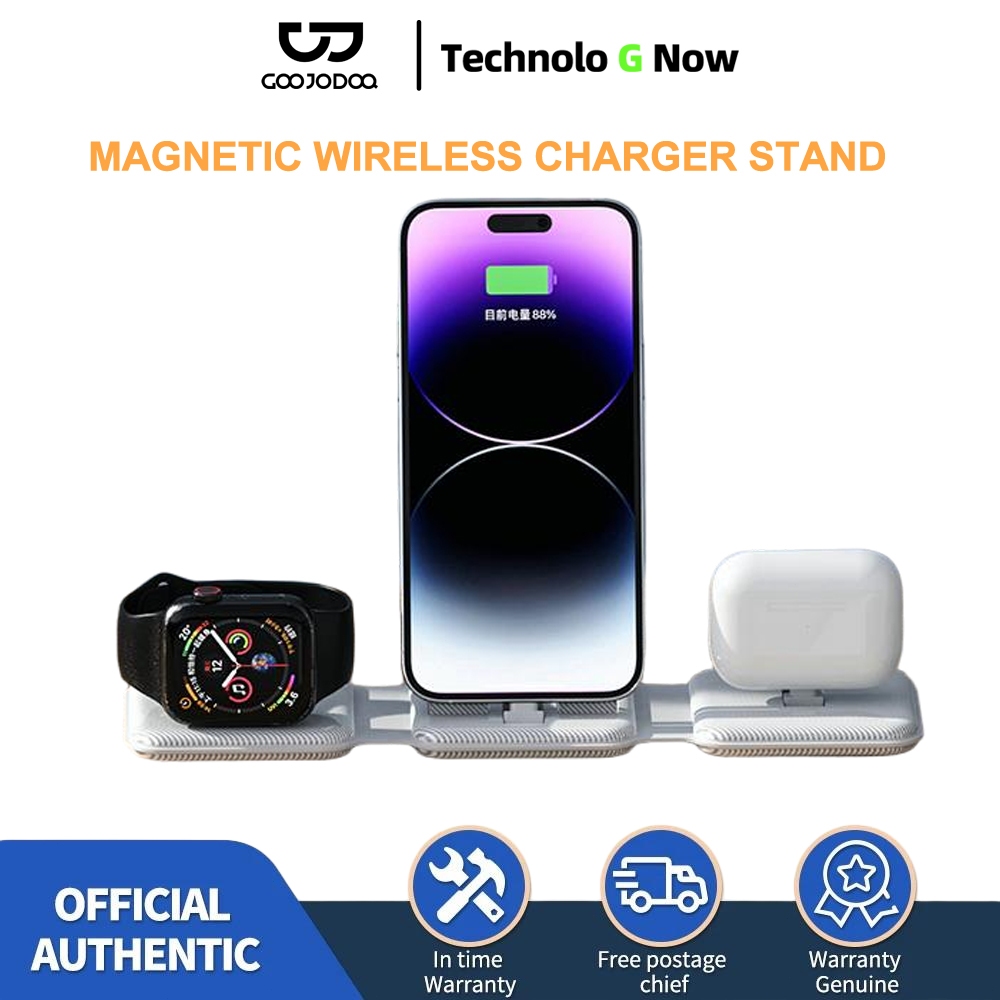 Goojodoq Magnetic Wireless Charger Stand 3 in 1 Wireless Charging Station Dock for iPhone, iPad, And