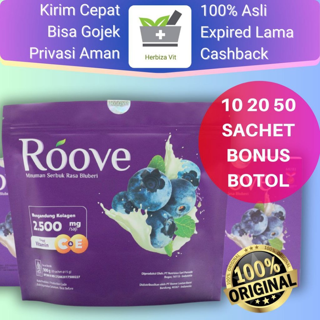 Roove Collagen Blueberry Drink 10 Sachet Minuman Serbuk Kolagen Ekstrak Bluberry