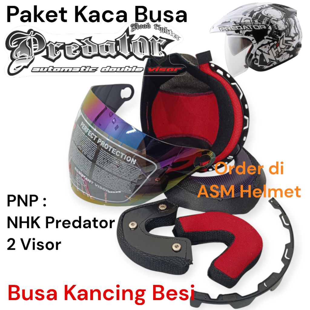 Paket Kaca Visor Helm NHK Predator 2 Visor + Busa Spon Daleman Helm NHK Predator Double Visor
