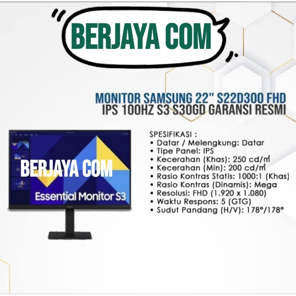 Monitor Led Samsung S22D300GAE 22" Inch Ips Fhd 100hz - Monitor Komputer Ls22d300gae - Led Cctv