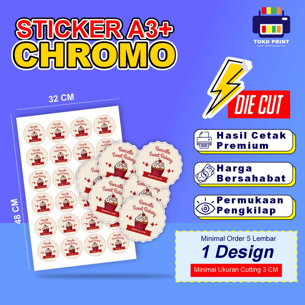 

Stiker Chromo A3+ Custom Diecut - Print & Cetak Label Sticker