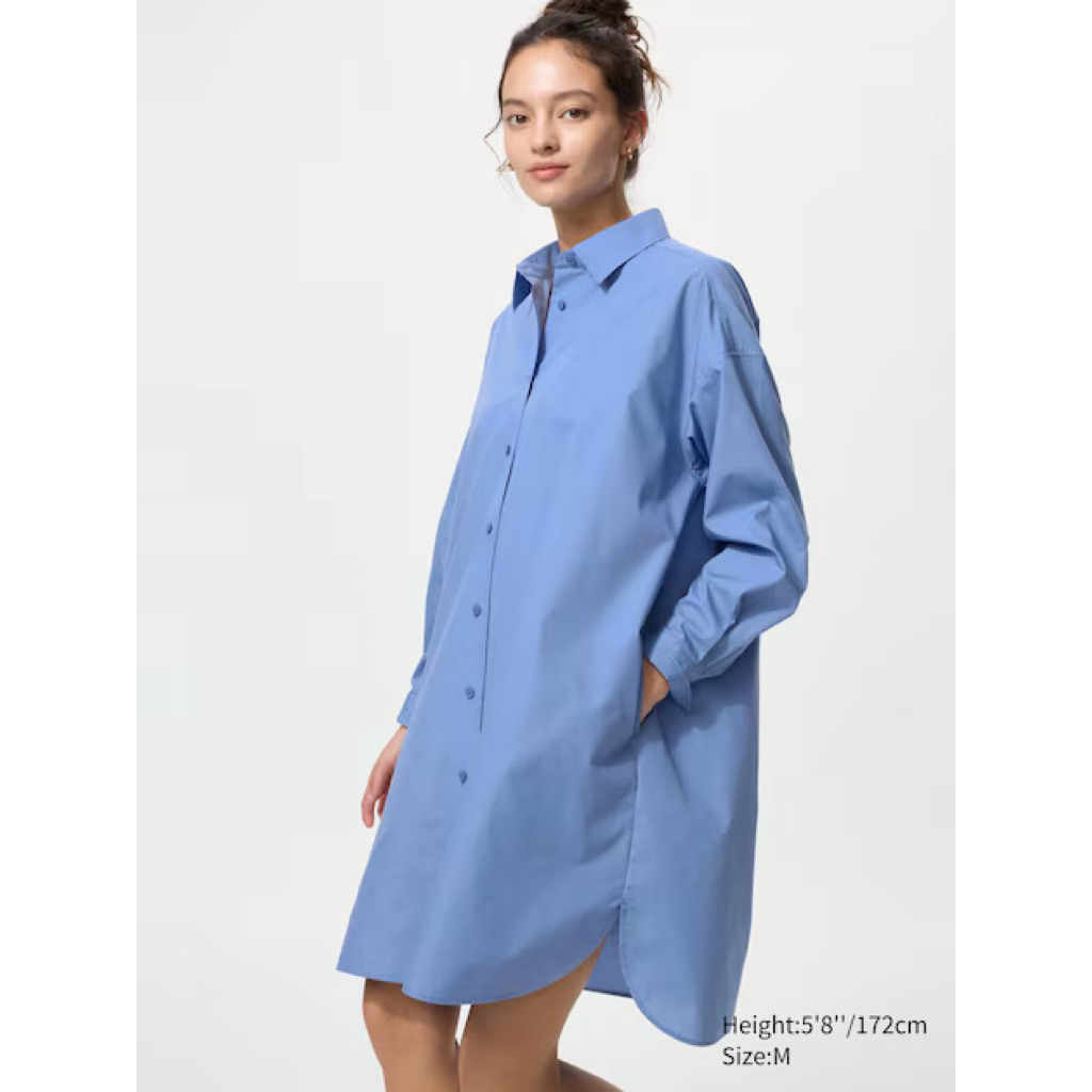 UNIQLO Dress Gaun Kemeja Oversize Lengan Panjang Original JASTIP