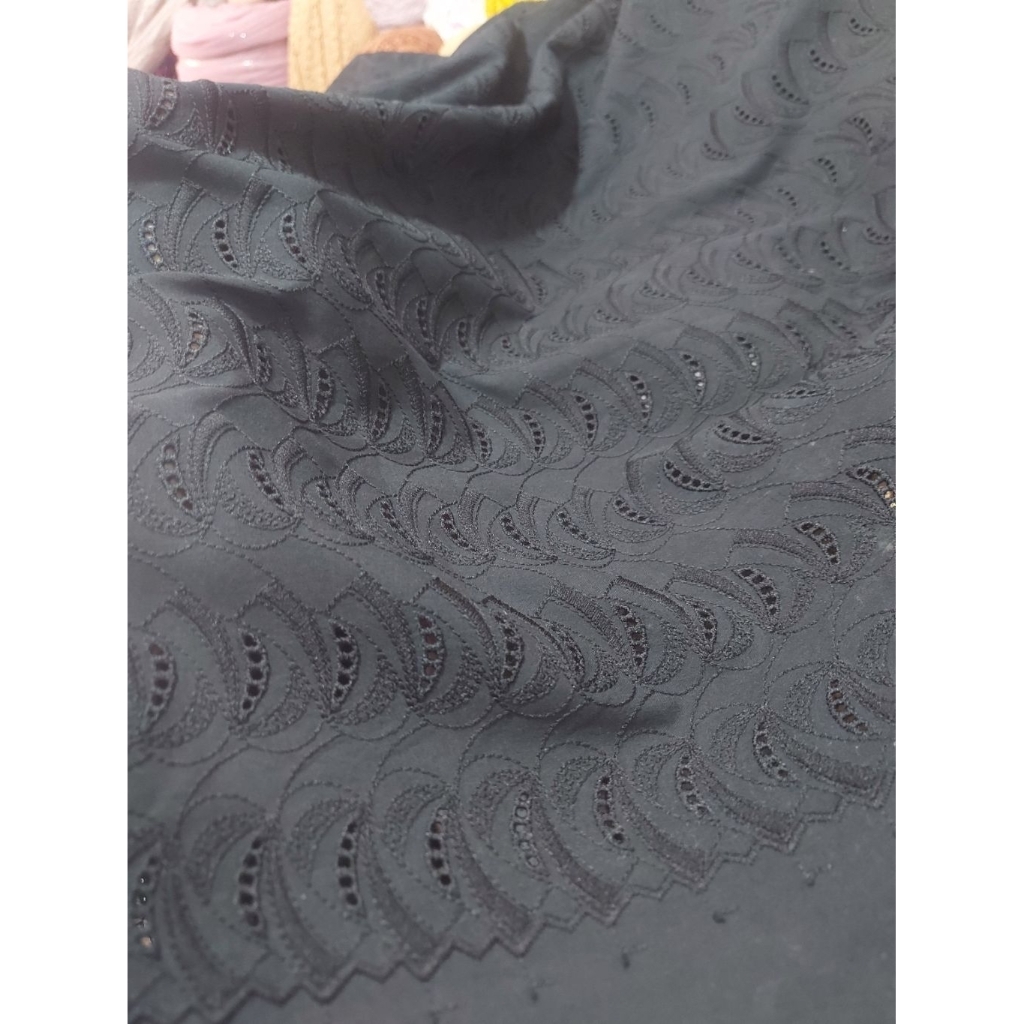 kain katun bordir Premium  - kain katun bordir luxury  - kain katun bordir motif ( hitam pekat ) T