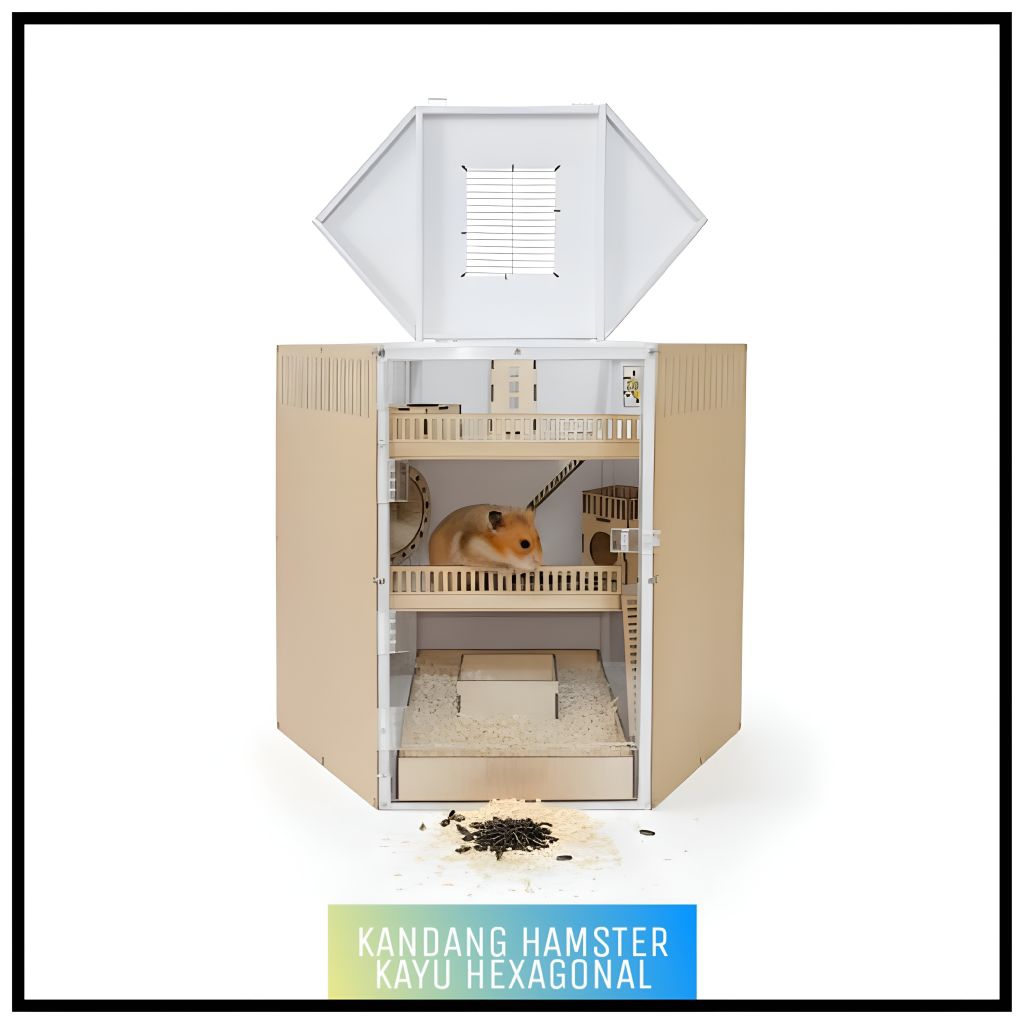 KANDANG HAMSTER HEXAGONAL KAYU AKRILIK FULLSET CUSTOM