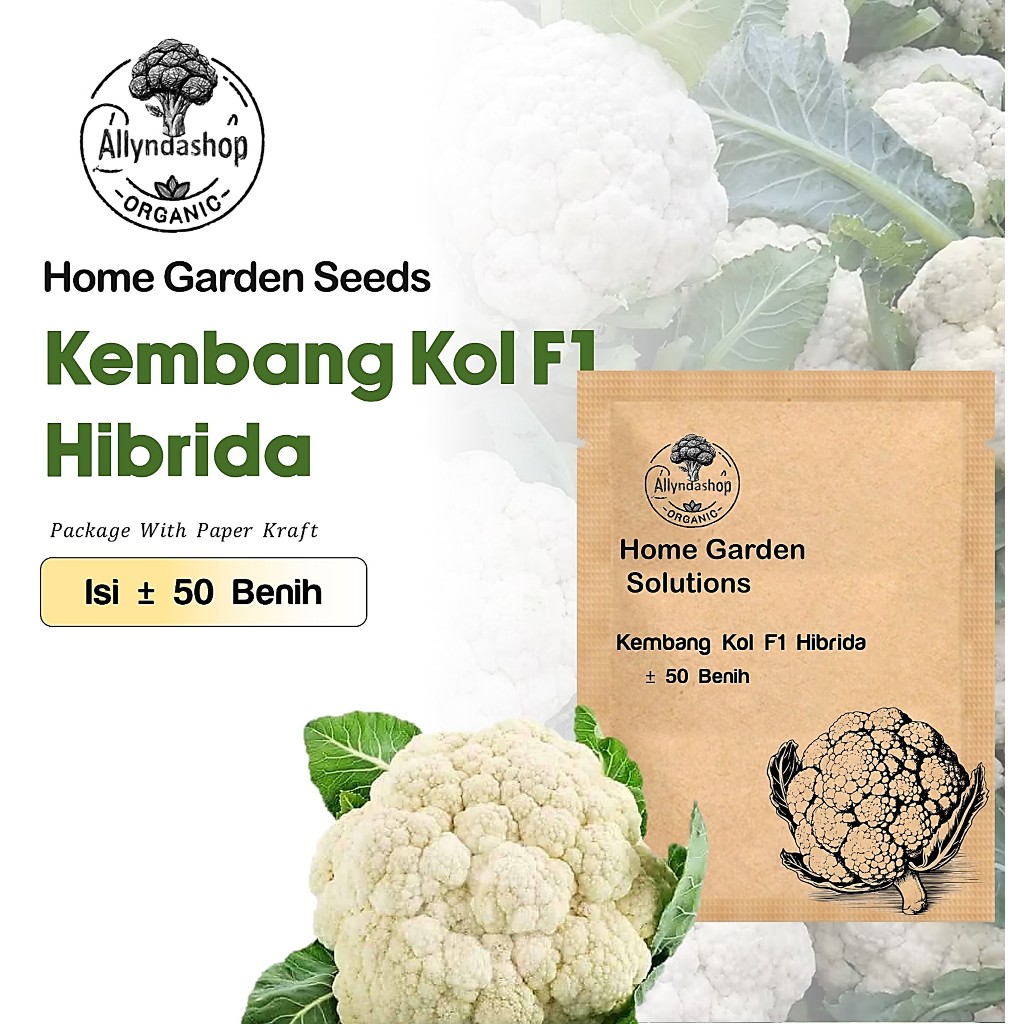 100 Biji - Bibit Benih Sayur Sayuran Brokoli Putih Kembang Kol F1 Hibrida