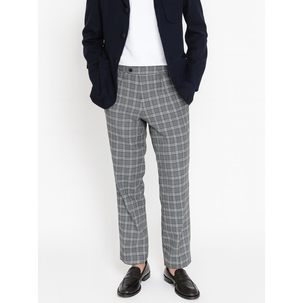 UNIQLO TAILORED WOLL BLEND STRAIGHT FIT L PLAID TARTAN ANKLE PANTS (34)