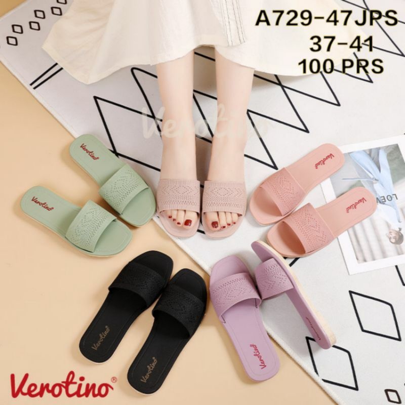 Sandal Selop Karet Wanita Verotino Sendal Slop Cewek Motif Rajut Rajutan Renda Glaznton