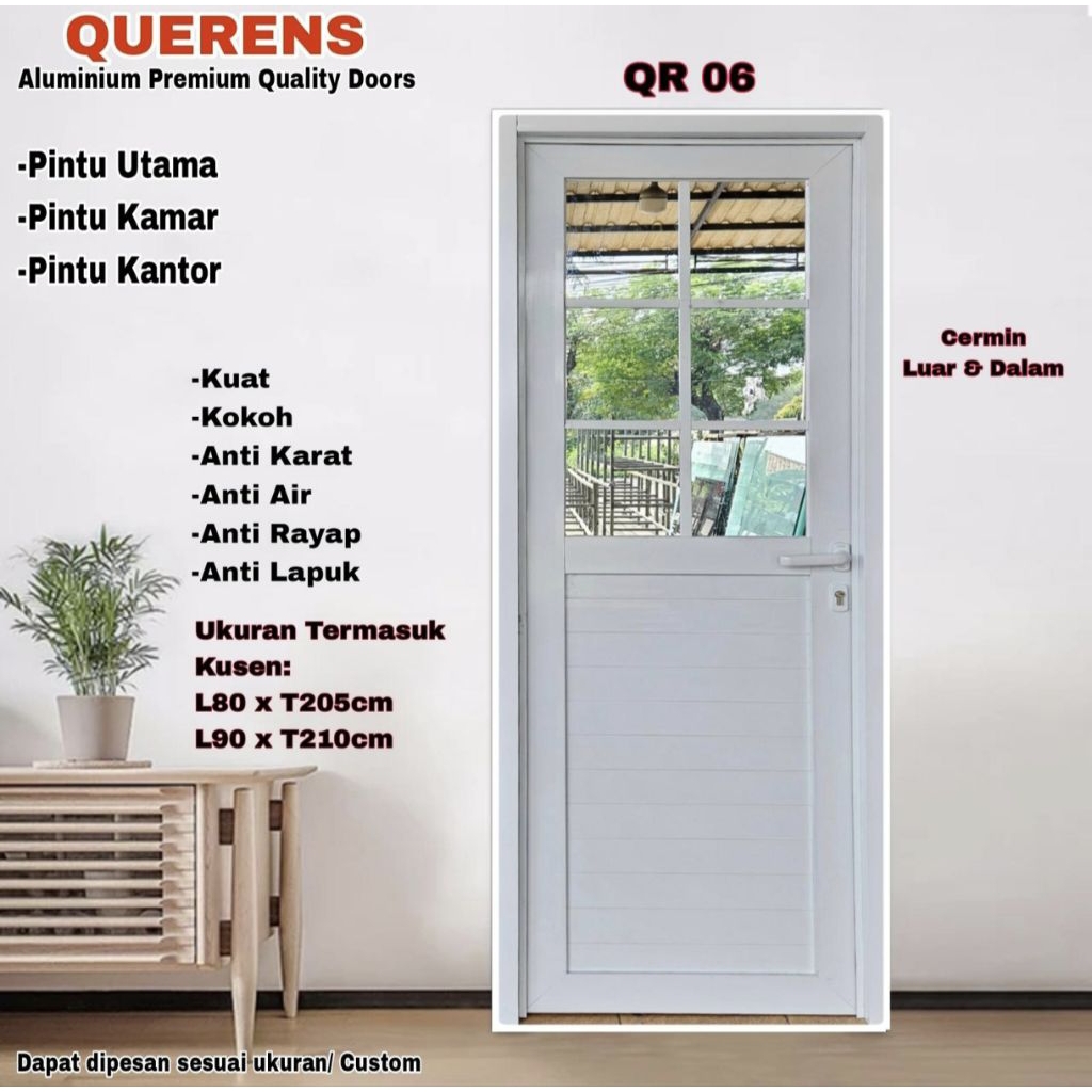 Pintu Aluminium Quereens QR06 Putih Cermin
