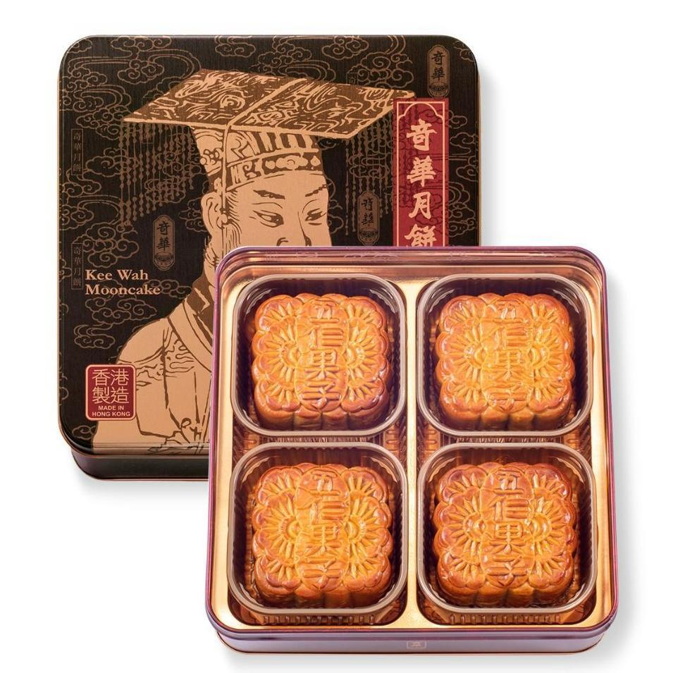 

Kue Bulan Hongkong HK KeeWah Kee Wah QiHua Assorted Nuts Mixed Kacang Mooncake isi 4pcs x 185gr Vegetarian Vegan kemasan kaleng original