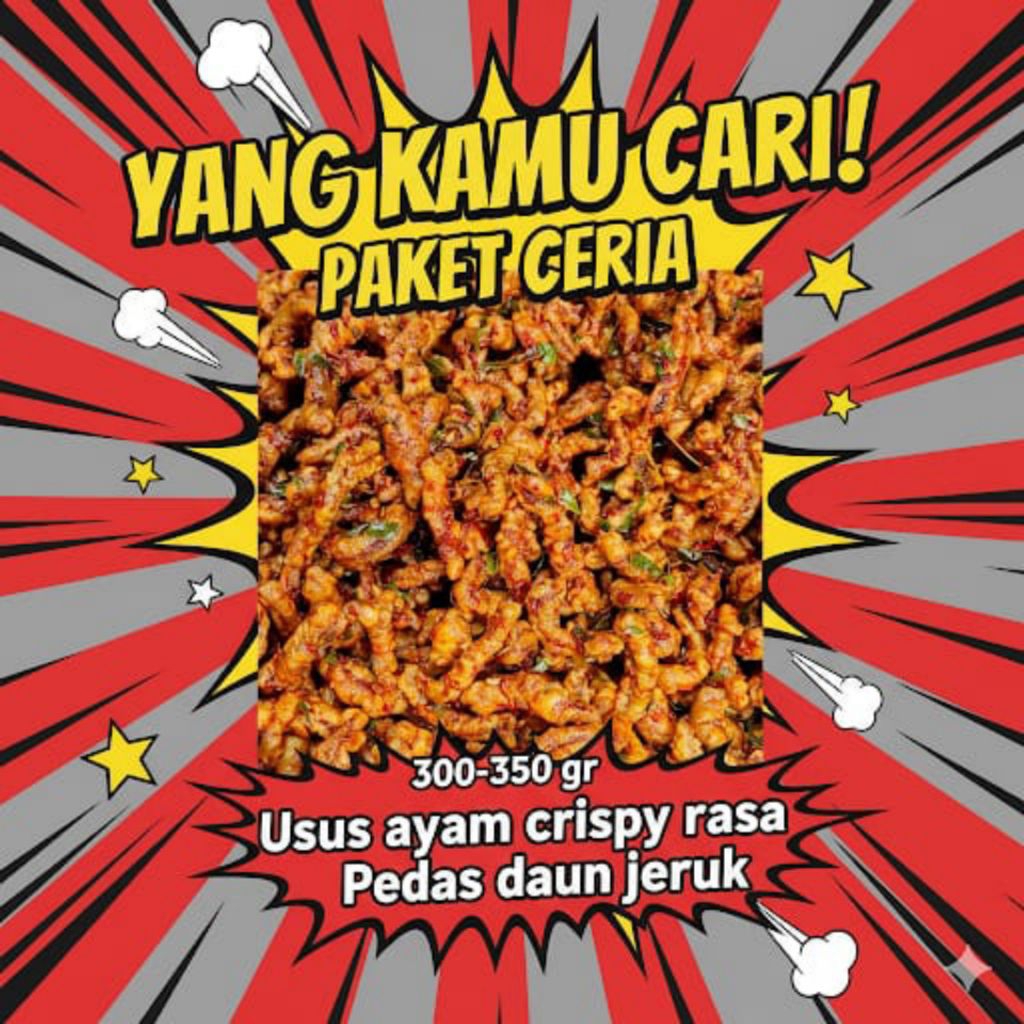 

Paket Ceria → 300-350gr [ Usus ayam crispy rasa Pedas daun jeruk ]