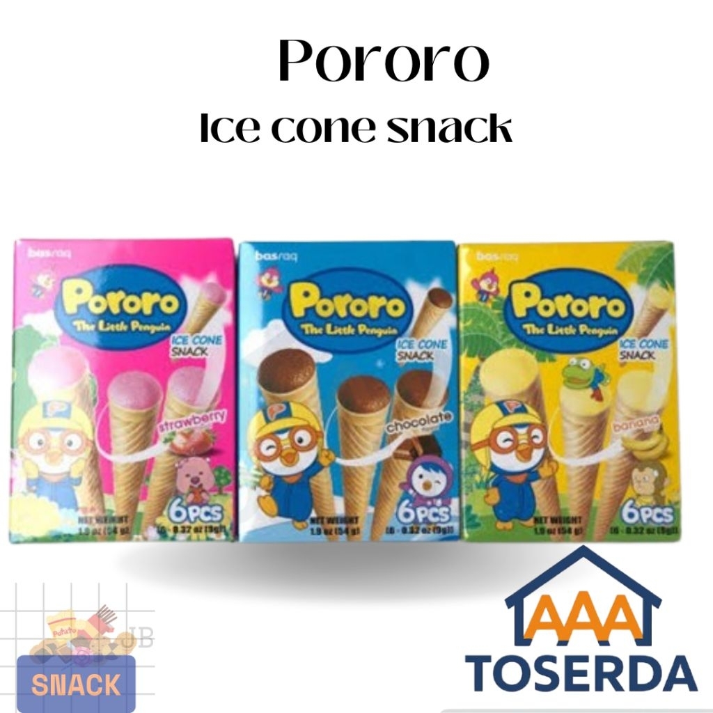 

AAA Toserda | Pororo Ice Cone Snack Wafer Cone 1 Pack Isi 6pcs @9gr Coklat Pisang Strawberry
