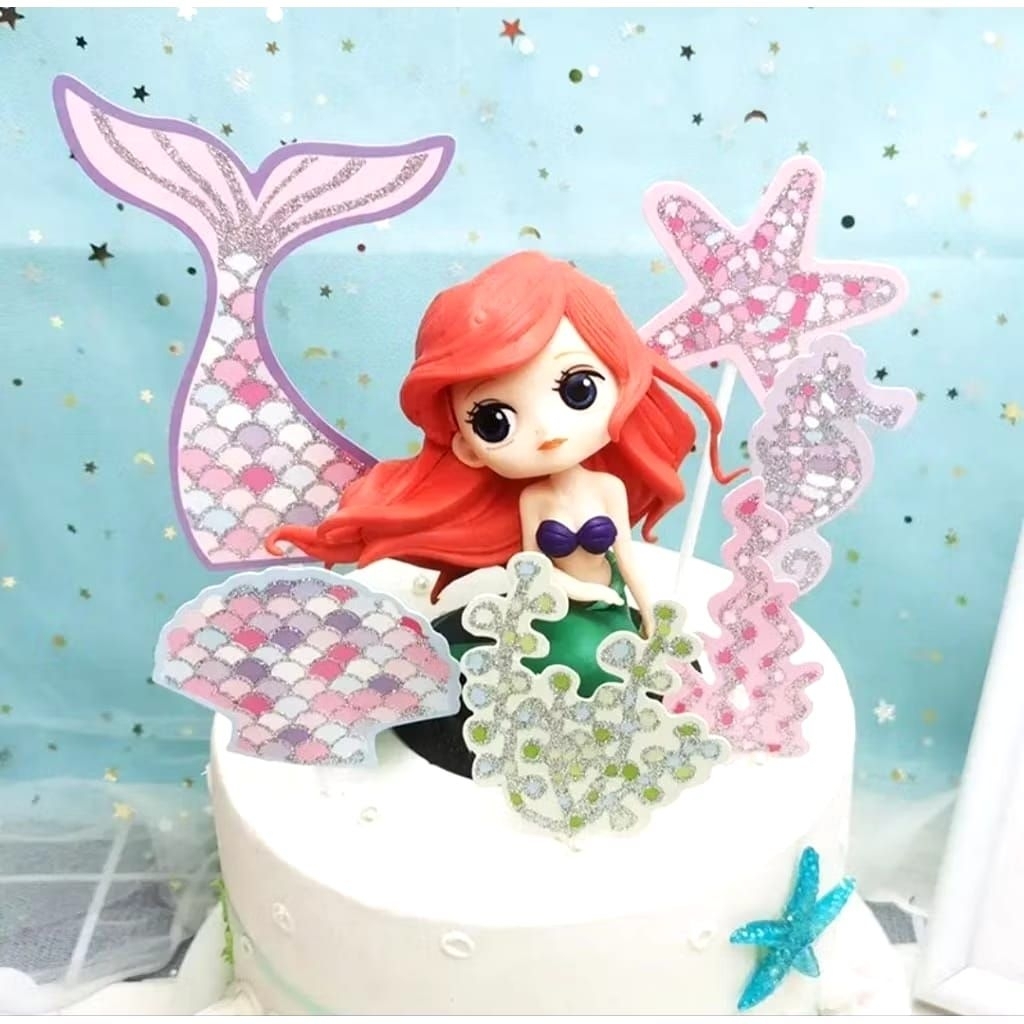 Topper Mermaid Gliter Ekor Duyung Untuk Dekorasi Kue Ulang Tahun