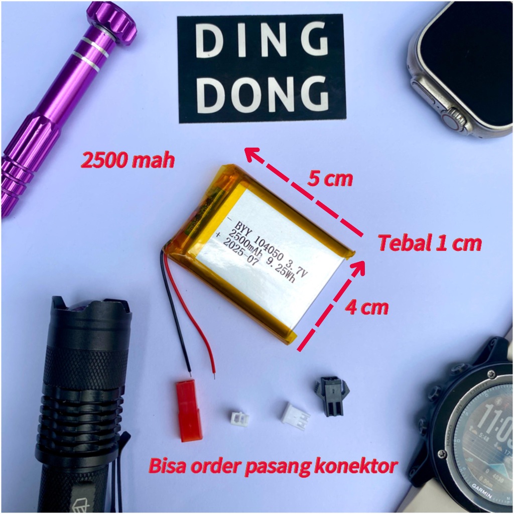 BATERAI LITHIUM POLYMER LIPO 2500 Mah 104050 4CM X 5CM TEBAL 1CM 3.7V IC PROTECTION BATRE RC DRONE S