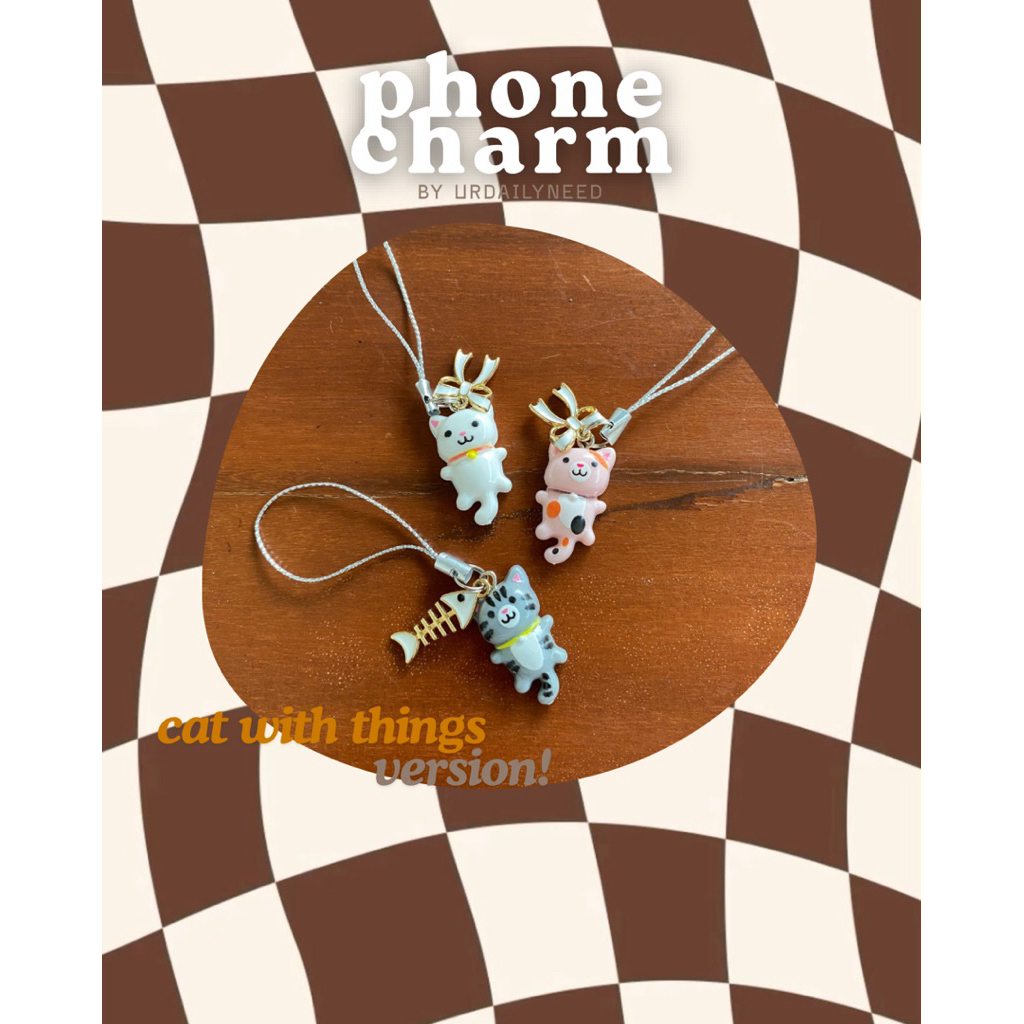 cat with random things phone charm by urdailyneed