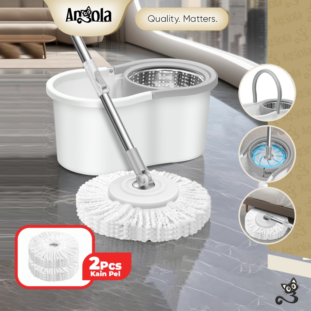 ANGOLA Alat Pel Lantai Praktis D07 Spin Mop 2IN1 Otomatis / Alat Pembersih Lantai