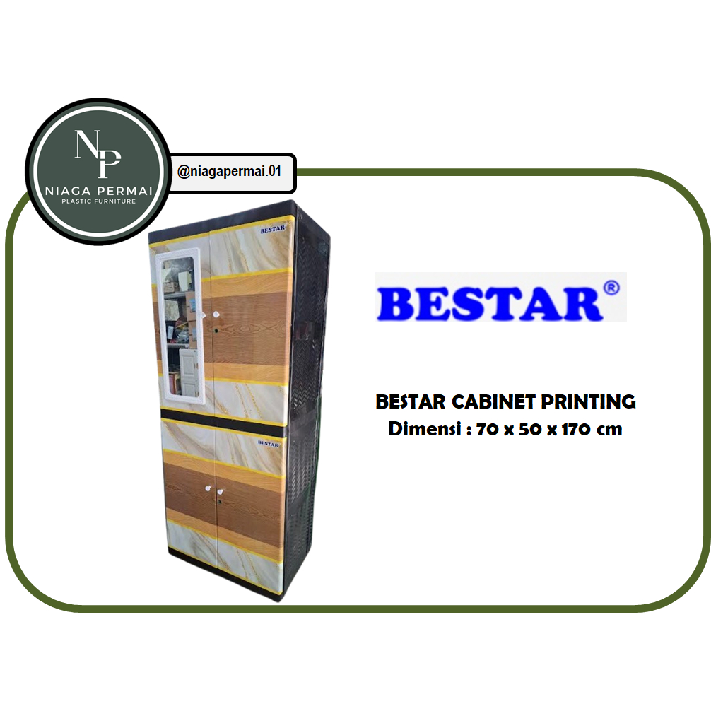 Lemari Pakaian Plastik Rak Gantung Susun 4 Cermin Motif Printing BESTAR