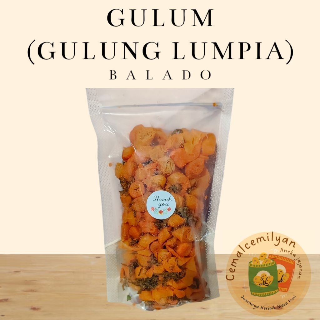 

Cemilan Keripik Gulum ( Gulung Lumpia ) Balado