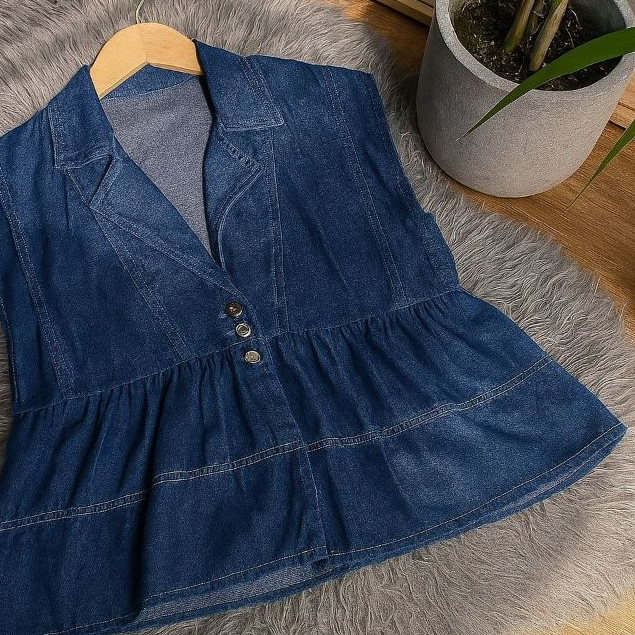 GEO VEST JEANS || ROMPI WANITA KERAH KANCING KOREANSTYLE / vest jeans wanita semi jacket