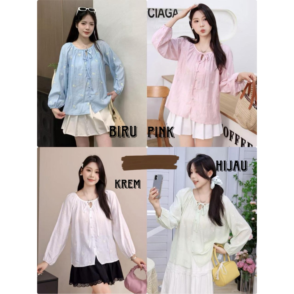 BLOUSE KATUN LINEN MOTIF FLOWER IMPORT