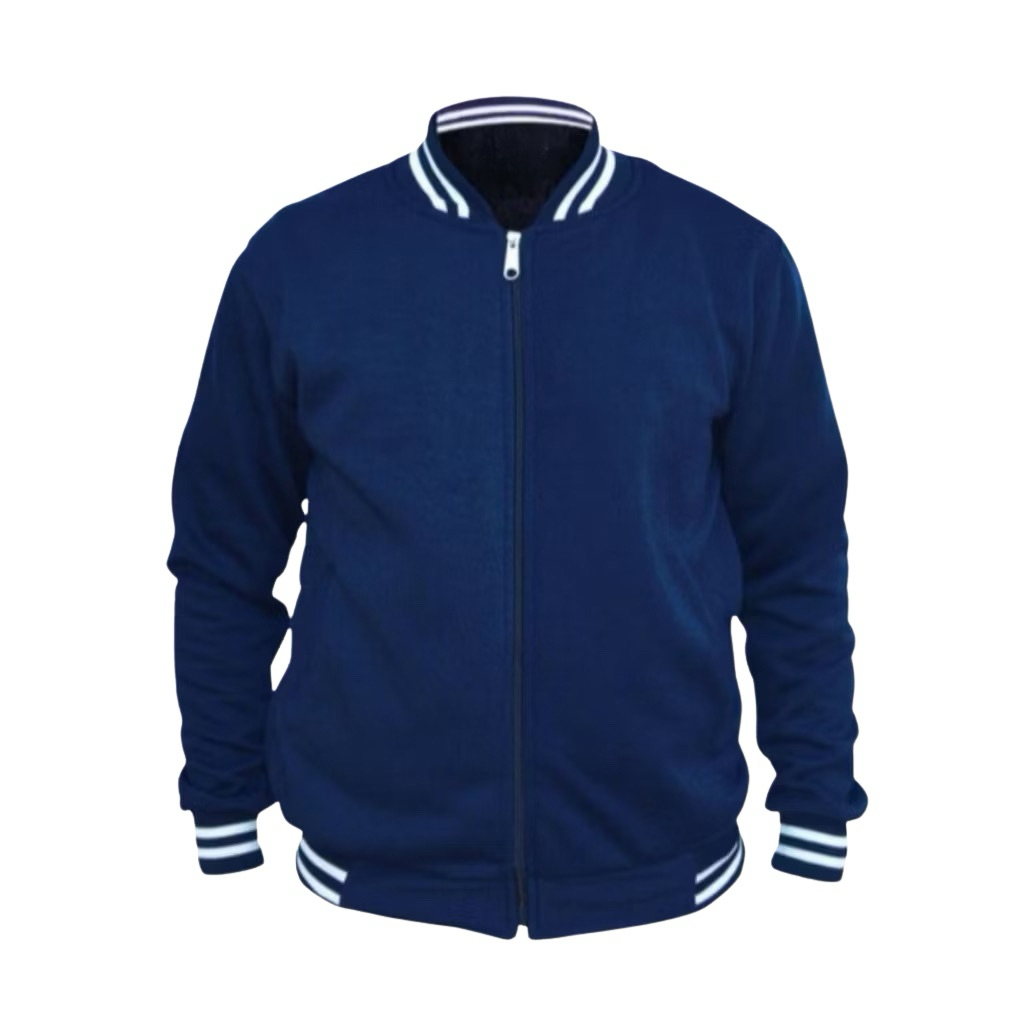 Compolostyle>Jaket Varsity BassBall Polosan #Biru Navy# List Hitam Putih.Bahan Premium Unisex