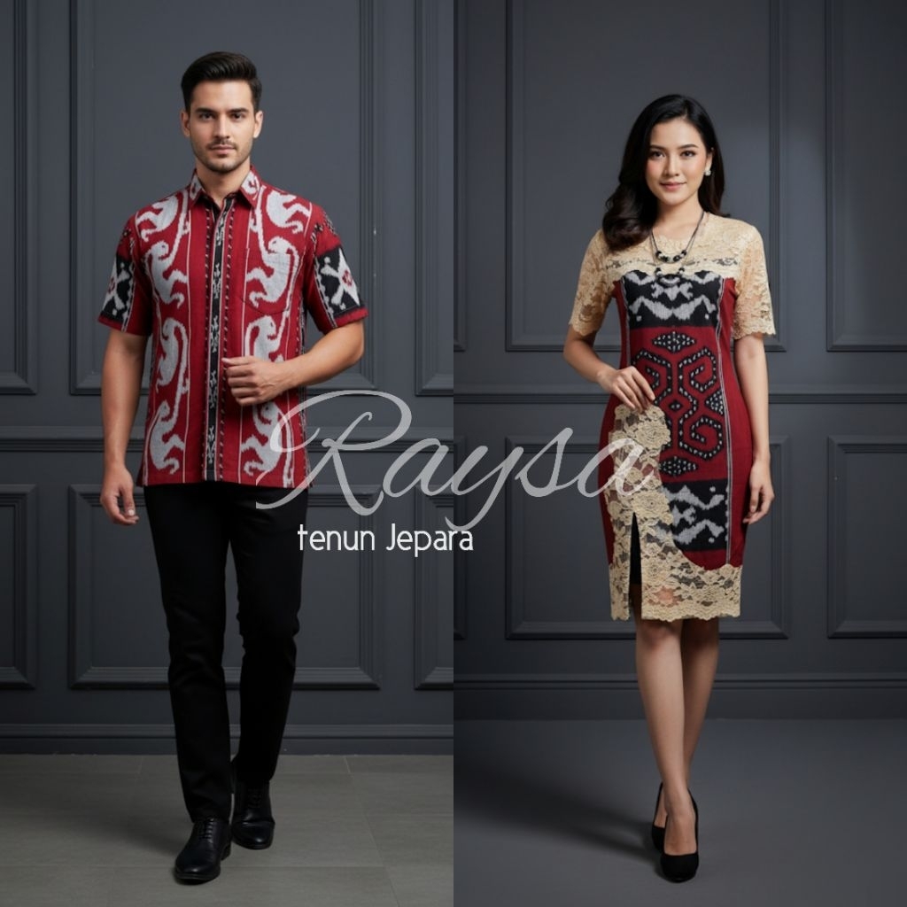 couple dres  tenun mix brokat dan kemeja tenun berkualitas mewah baju couple natal baju couple konda