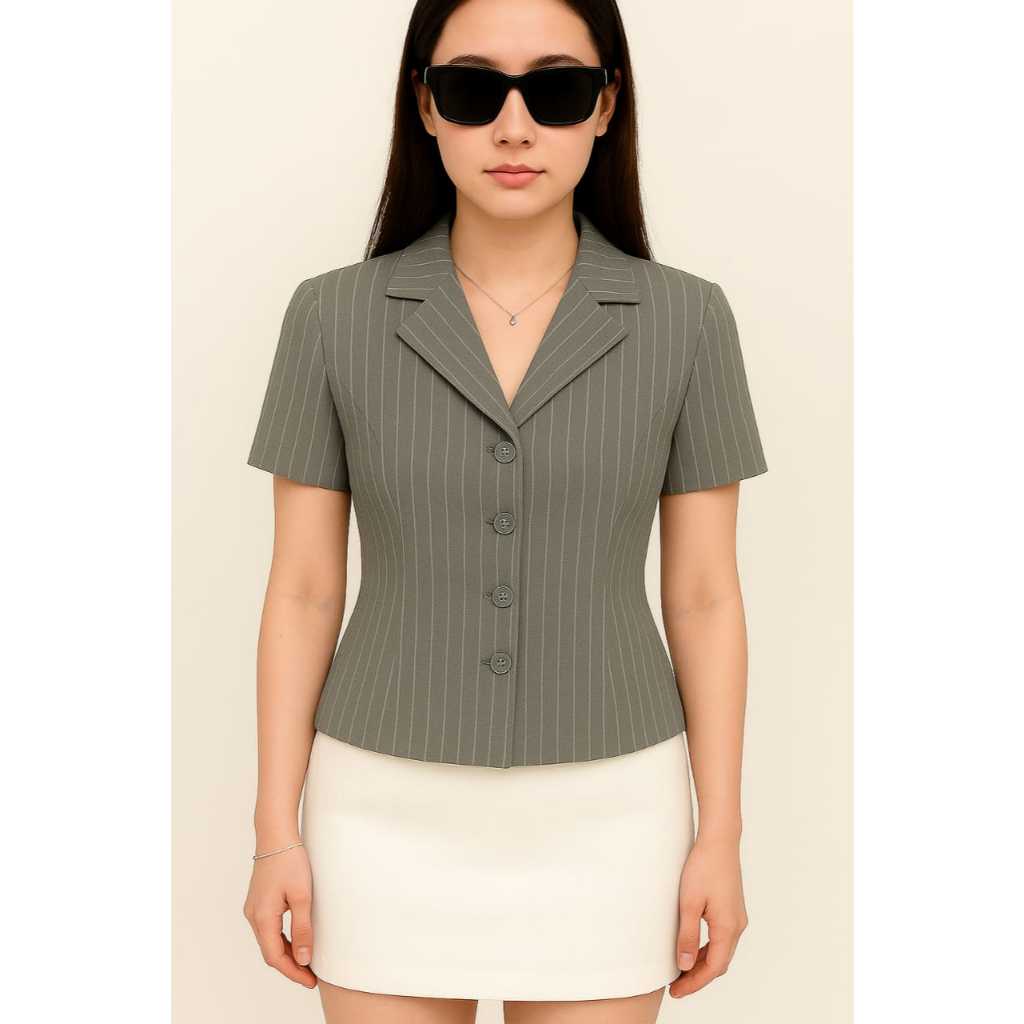 FASHION WANITA Blouse BlazerTop Atasan Wanita Lengan Pendek