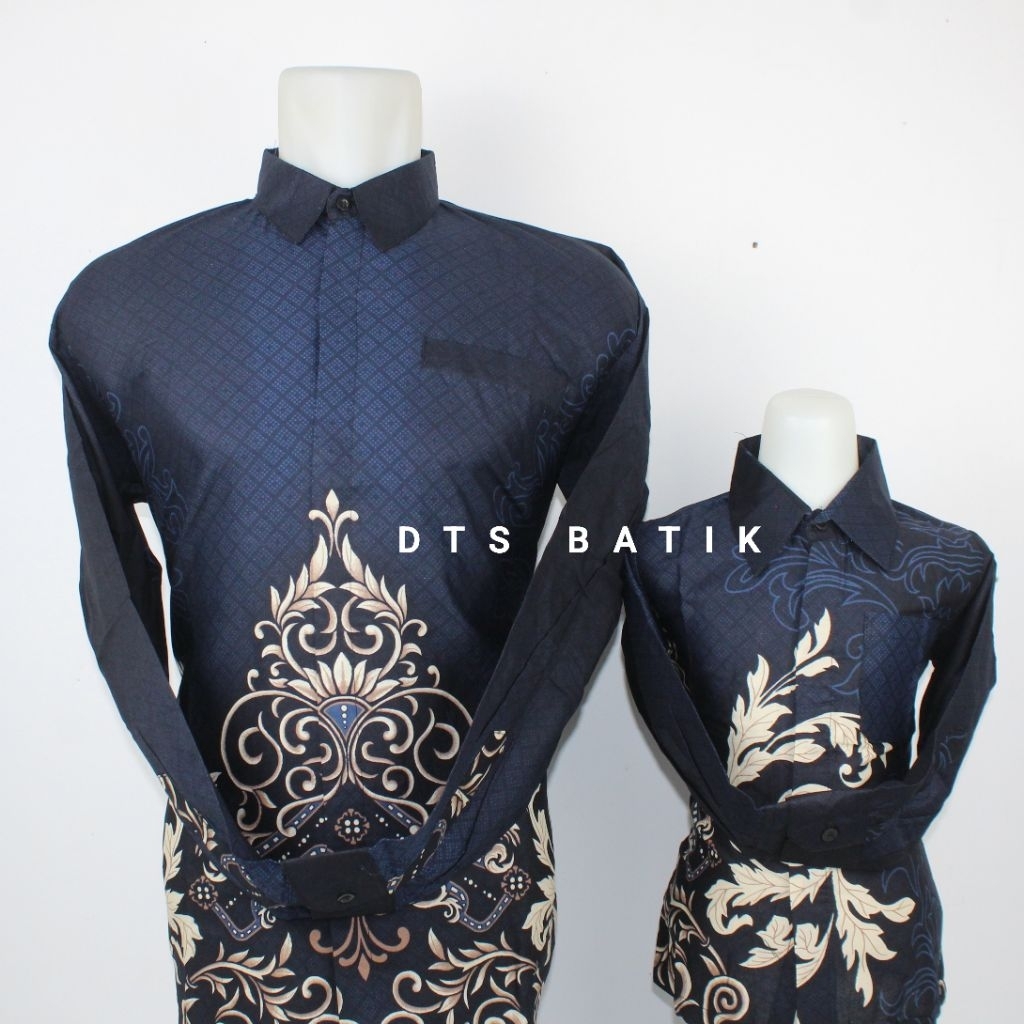 ✅AB29✅ Batik Couple Ayah dan Anak Bahan Katun Premium Berfuring Warna Biru Navy