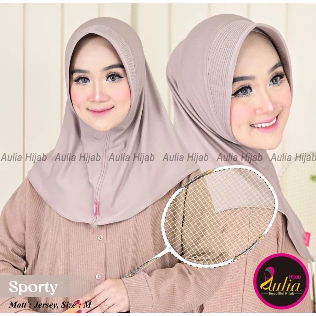 Hijab instan Bergo Sporty Aulia M Kerudung sport Hamidah ukuran M PAD TEBAL Pad BESAR original By Au