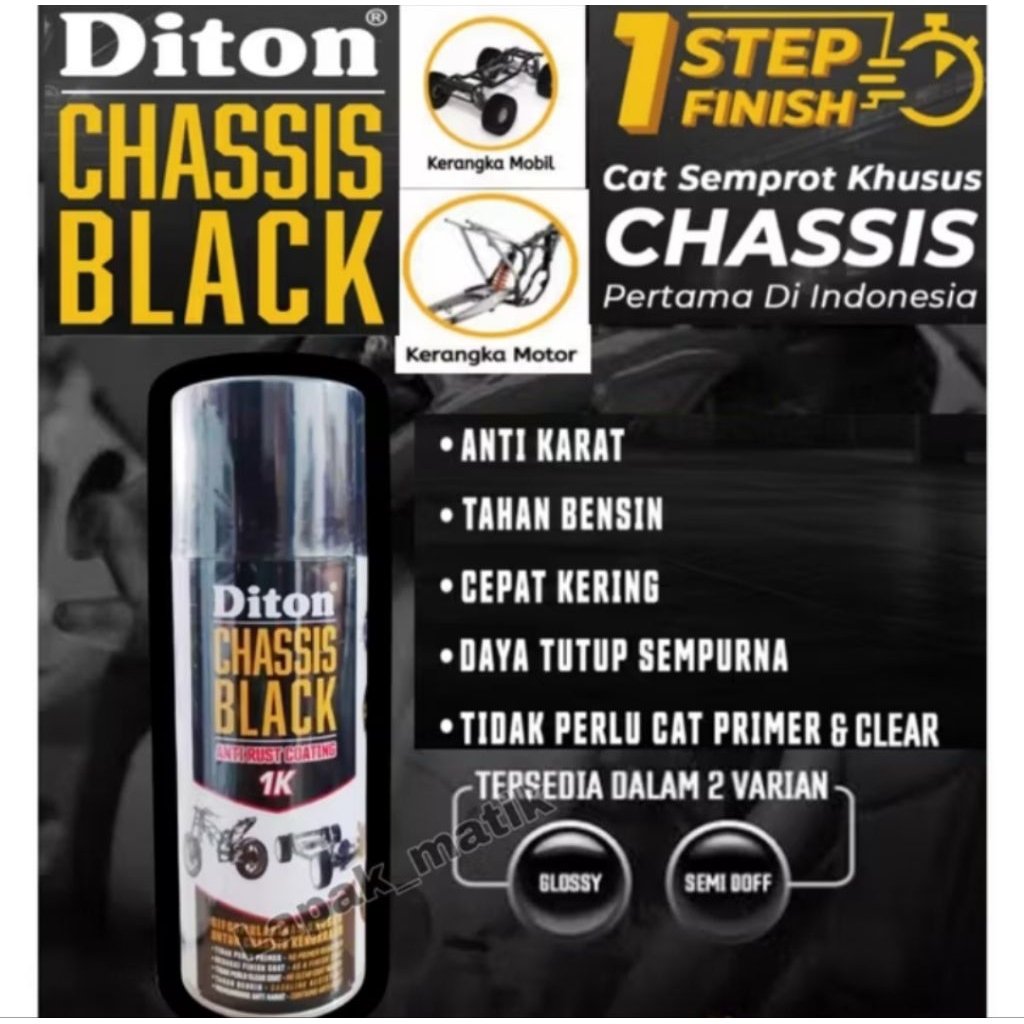 DITON CHASIS BLACK 1K CAT SEMPROT/PILOX ANTI KARAT HITAM SEMI DOFF 400 ml KERANGKA CHASSIS